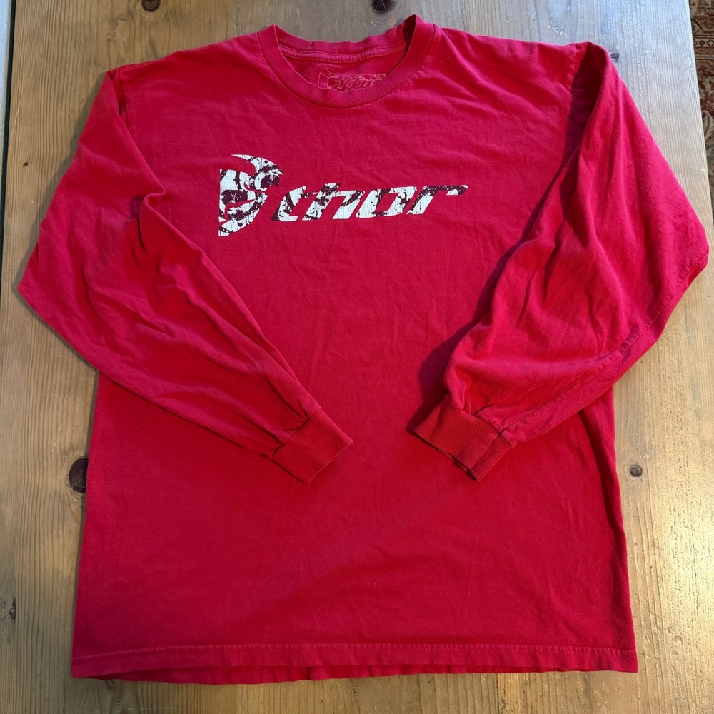 Vintage Thor MX Motocross‎ Long Sleeve Shirt Mens Large Red Racing Tee USA Made